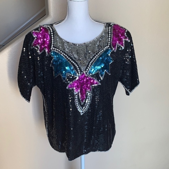 j.l.b Tops - J.L.B vintage silk sequin top